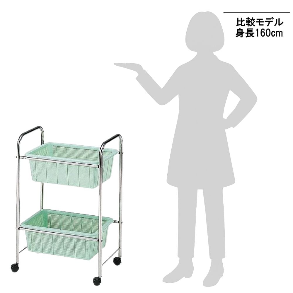 0-1577-02 ステンレス脱衣ワゴン・ラック[深型] 520×355×800mm 2段