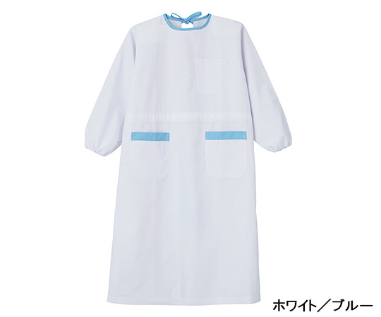 0-3548-01 抗菌予防衣 （ホワイト／ブルー） S M-6000