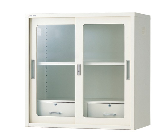 ［Discontinued］Chemical-Resistant Double Sliding Storehouse Glass Door (With Drawer) 880 x 400 x 880mm N-90HG