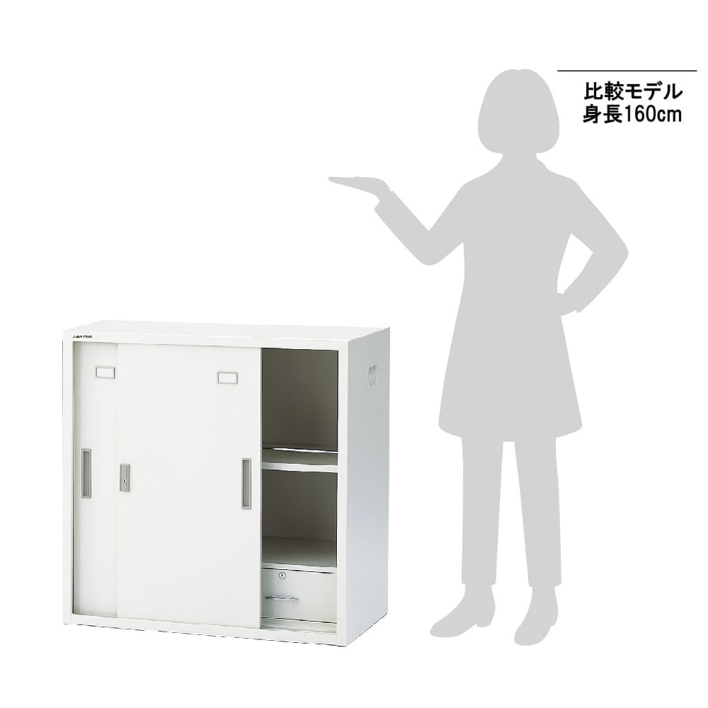 0-4381-22 耐薬引違保管庫(引出し付)スチール戸 N-90DH・OW 【AXEL