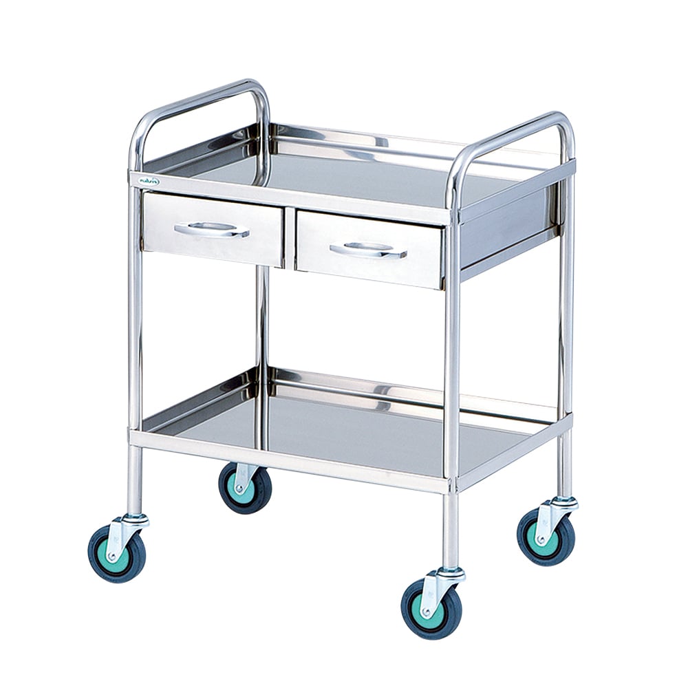 0-7976-01 とっても静かな枠付回診車(2段) 603×453×800mm TS6045W