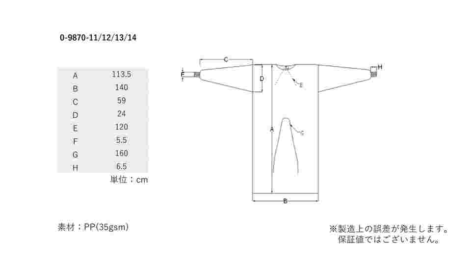 0-9870-14 プロシェア アイソレーションガウン（袖付）スタンダード