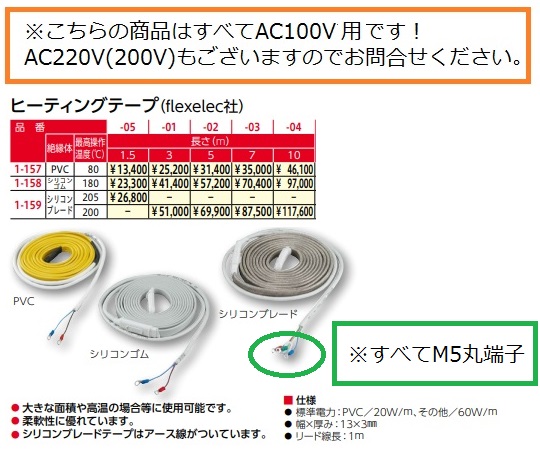 1-158-01 ヒーティングテープ(flexelec社) シリコンゴム 3m HT-SG