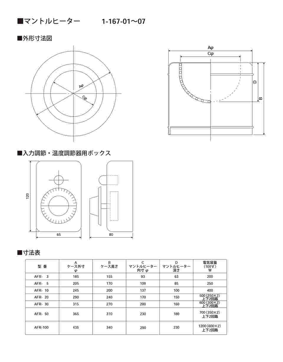 1-167-04 マントルヒーター入力調節器付き(フラスコ用) AFR-20 【AXEL