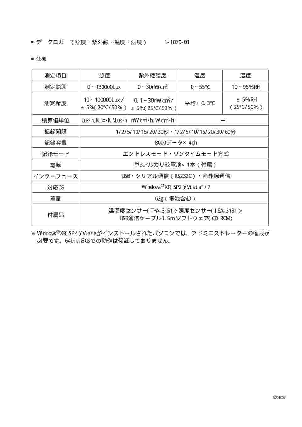 1-1879-01 紫外線・照度・温湿度データロガー TR-74Ui 【AXEL】 アズワン