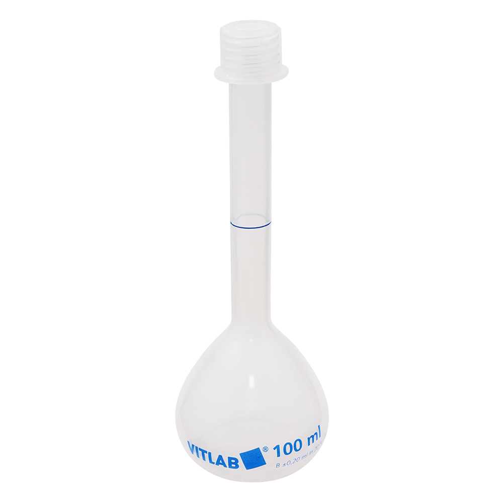 スクリューキャップ付PPメスフラスコ 100mL 校正証明書付