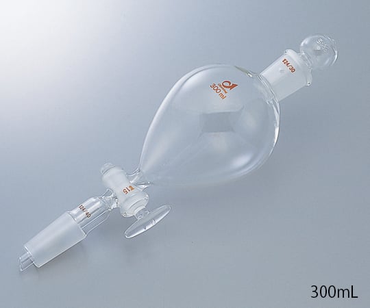 1-4343-02 共通摺合丸型分液ロート ガラスコック付 300mL 0504-04-10