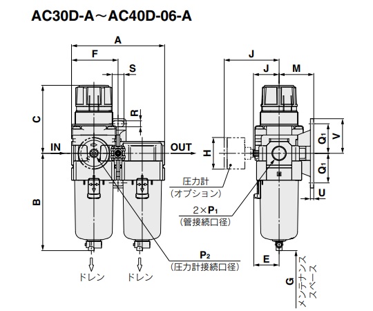 エアーフィルター　フィルターレギュレーター+ミストセパレーター　Rc1/4　AC30D-02G-B