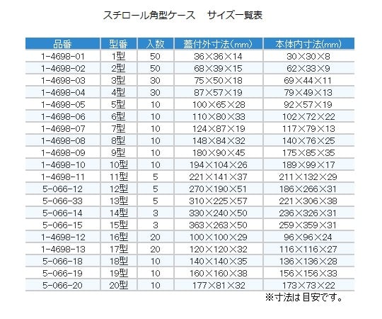 1-4698-01 スチロール角型ケース 50個 36×36×14mm 1型