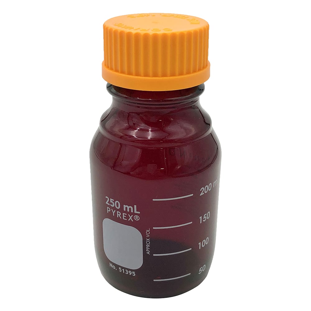 1-4993-04 メディウム瓶（PYREX(R)オレンジキャップ付き） 遮光 250mL