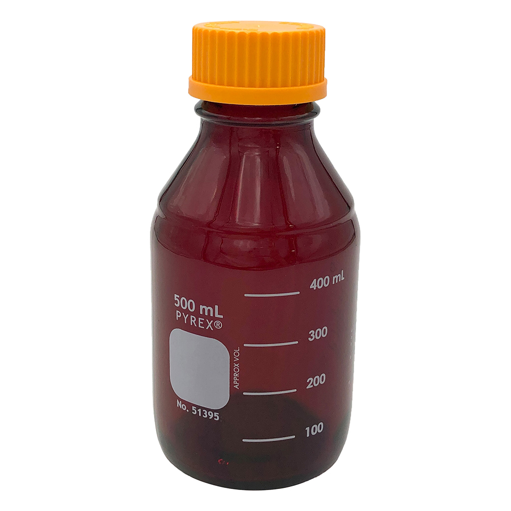 1-4993-05 メディウム瓶（PYREX(R)オレンジキャップ付き） 遮光 500mL
