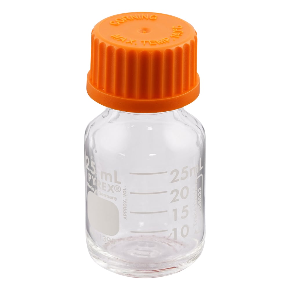 1-4994-01 メディウム瓶（PYREX(R)オレンジキャップ付き） 透明 25mL 1395-25 【AXEL】 アズワン