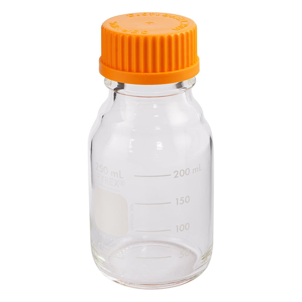 1-4994-04 メディウム瓶（PYREX(R)オレンジキャップ付き） 透明 250mL 1395-250 【AXEL】 アズワン