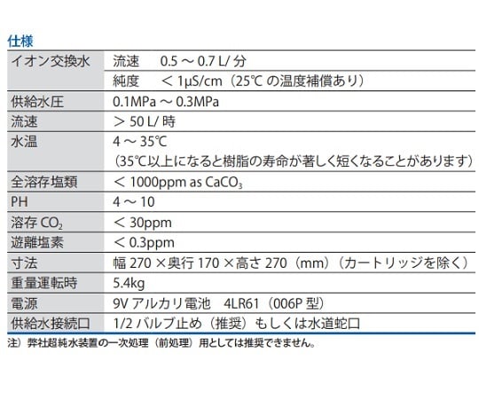 1-5789-01 イオン交換水製造装置 Milli-DIキット ZFDJ 000 KT