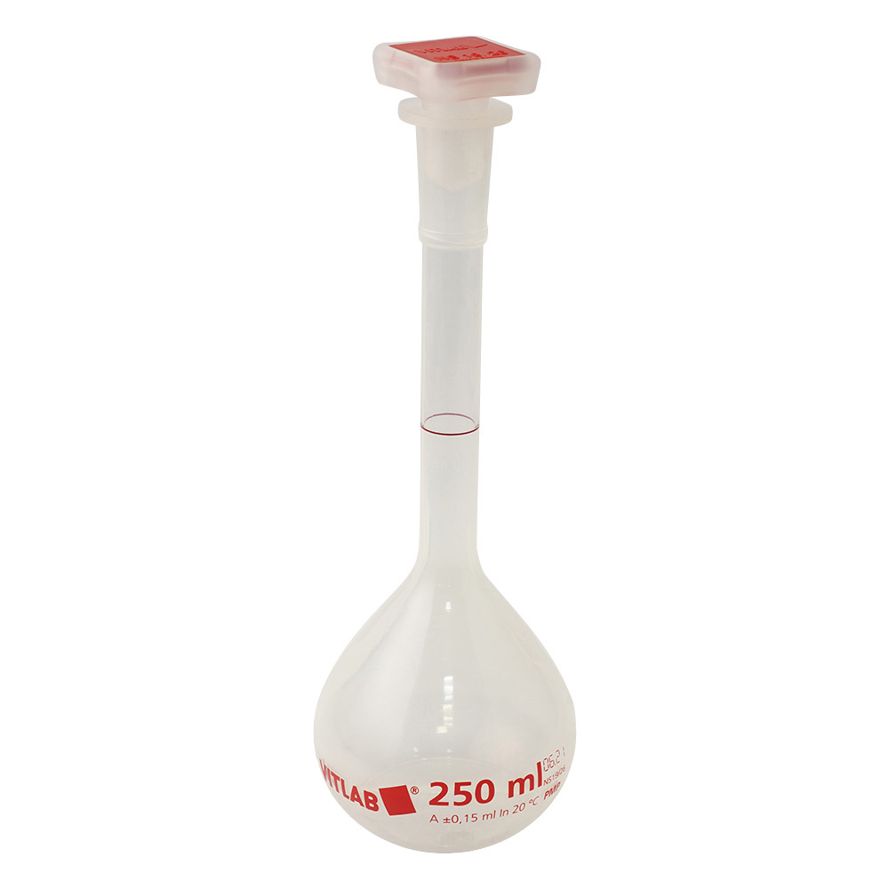 PMPメスフラスコ（PP栓付）クラスA 250mL 校正証明書付