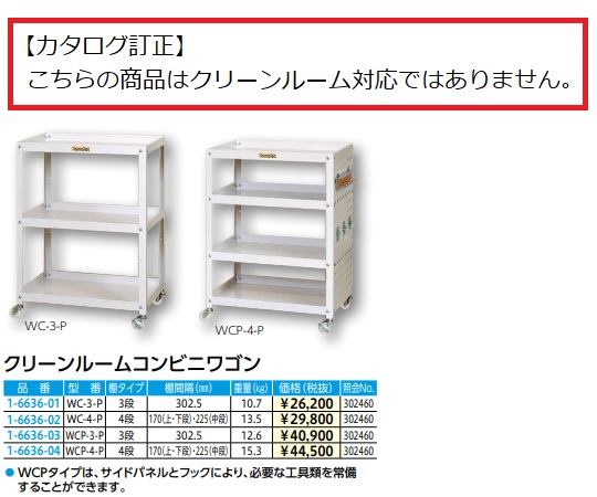 アズワン/AS ONE クリーンルームコンビニワゴン WCP-4-P 品番：1-6636-04-