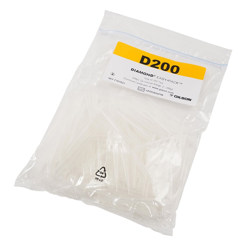 ダイアモンドチップ　D200　EasyPack　未滅菌　2～200μL　200本×5袋入
