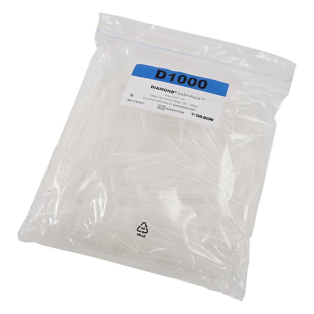 ダイアモンドチップ　D1000　EasyPack　未滅菌　100～1000μL　200本×5袋入