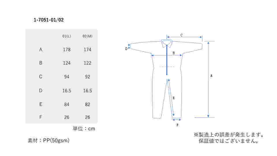 1-7051-01 ディスポ不織布製つなぎ服 1枚入 CN401A-L 【AXEL】 アズワン