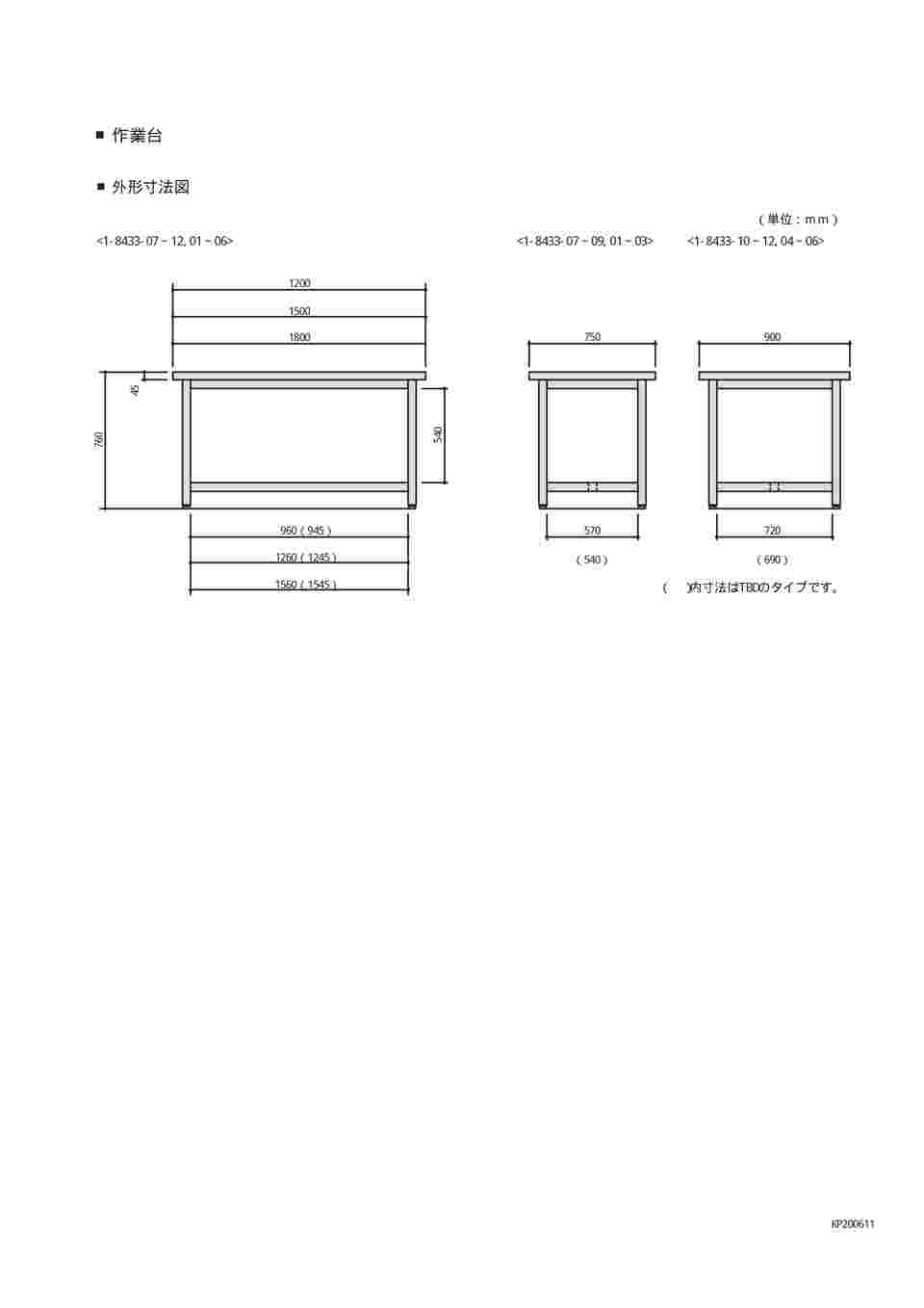 1-8433-04 作業台（ボンドフリー天板） 耐荷重500㎏ TBD-1200W 【AXEL