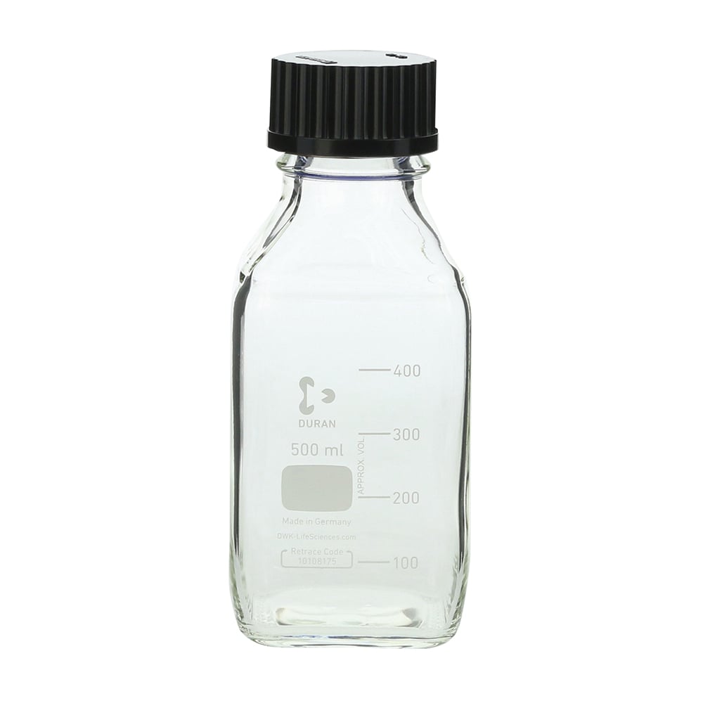 1-8870-07 ねじ口瓶角型白 デュラン(R) 黒キャップ付 500mL 017230-500