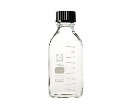 1-8870-08 ねじ口瓶角型白 デュラン(R) 黒キャップ付 1000mL 017230-1000