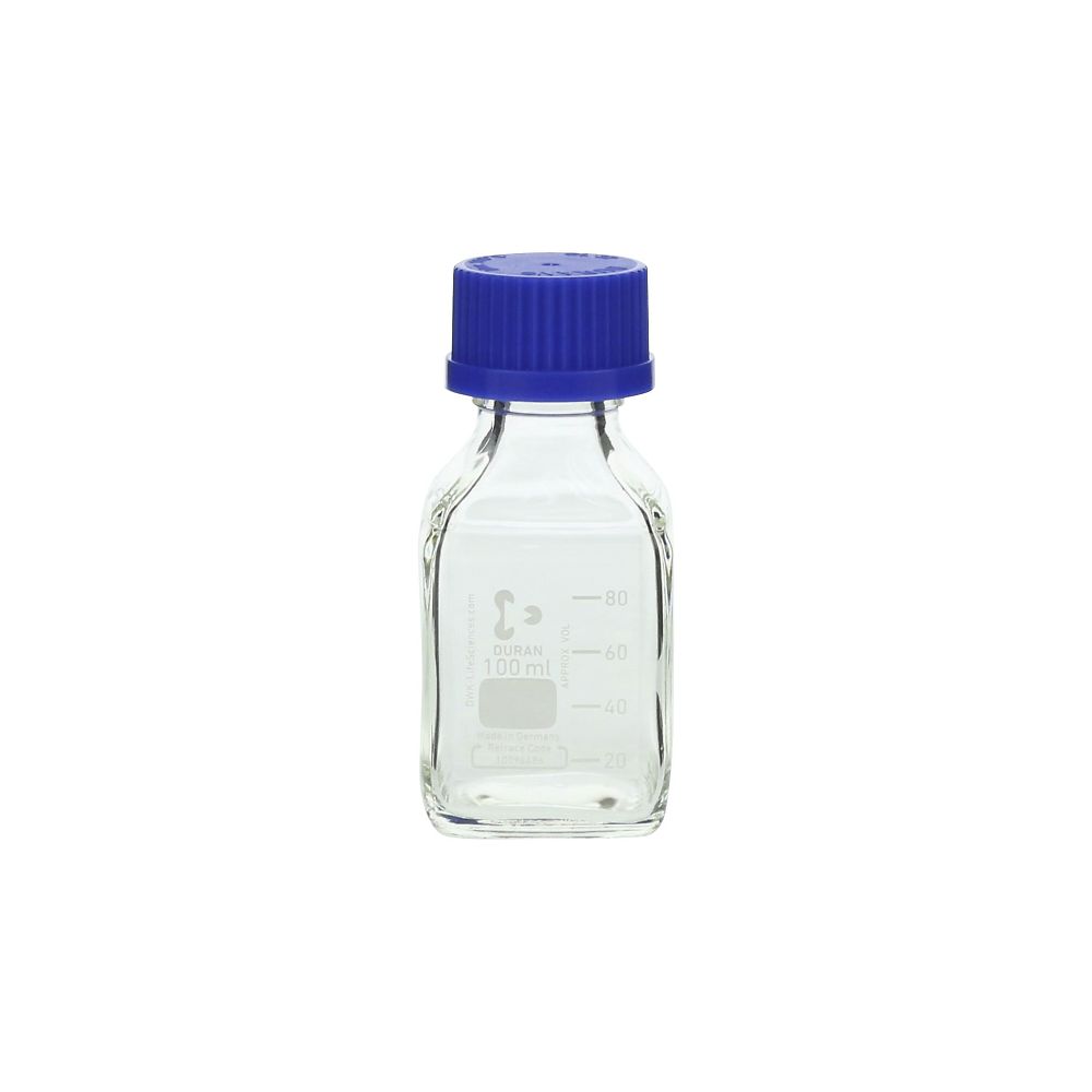 1-8870-09 ねじ口瓶角型 デュラン（R） 青キャップ付 100mL 017230
