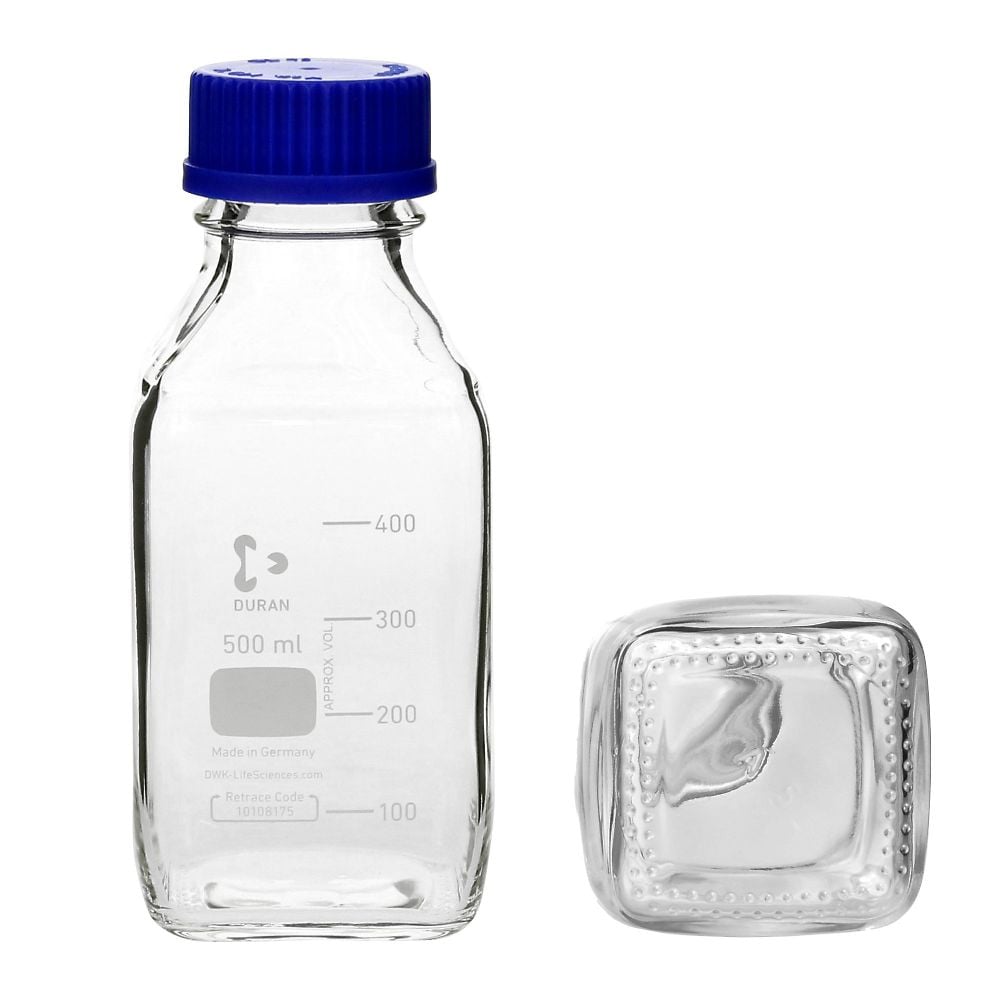 ねじ口瓶角型 デュラン（R） 青キャップ付 500mL　017230-500A