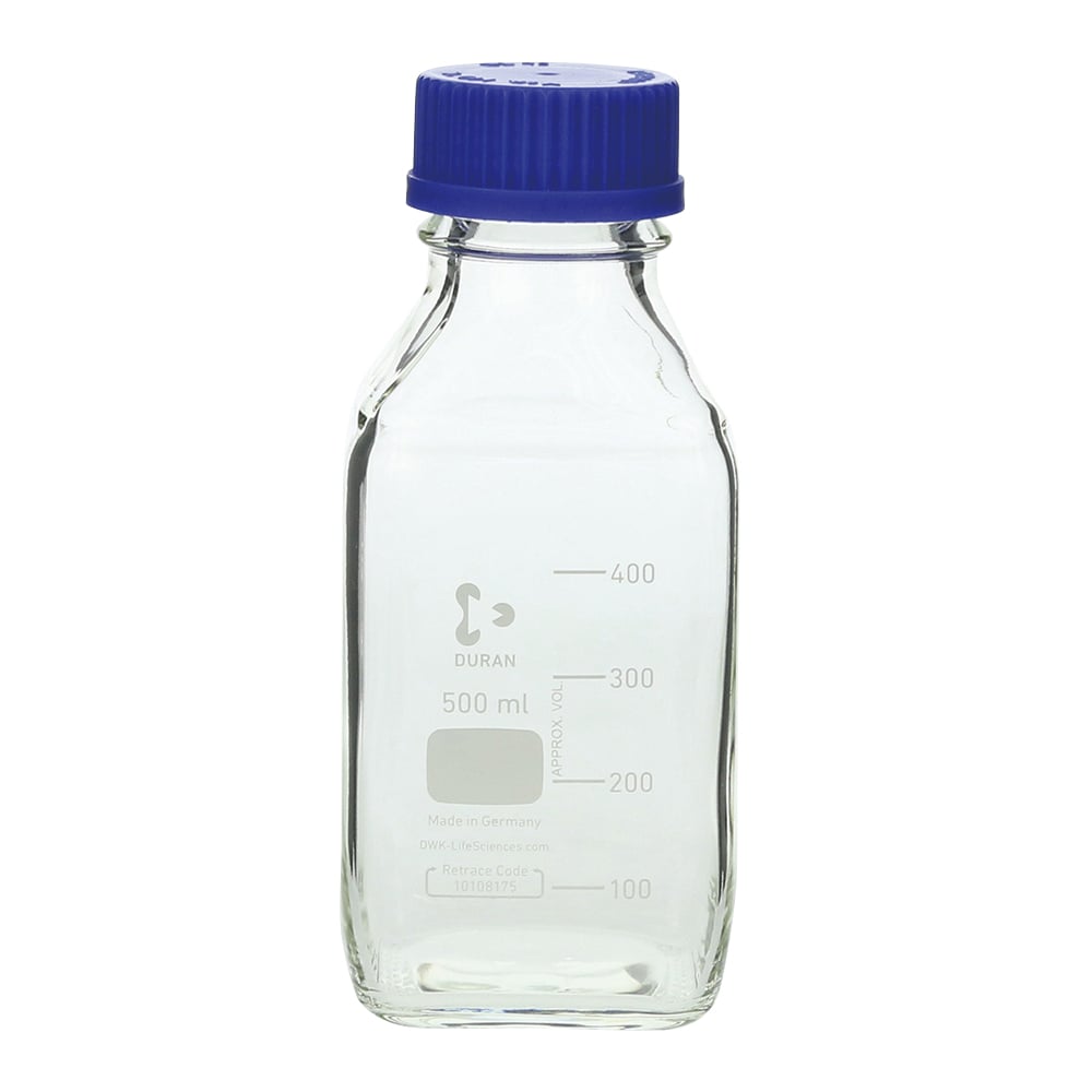 1-8870-11 ねじ口瓶角型白 デュラン(R) 青キャップ付 500mL 017230-500