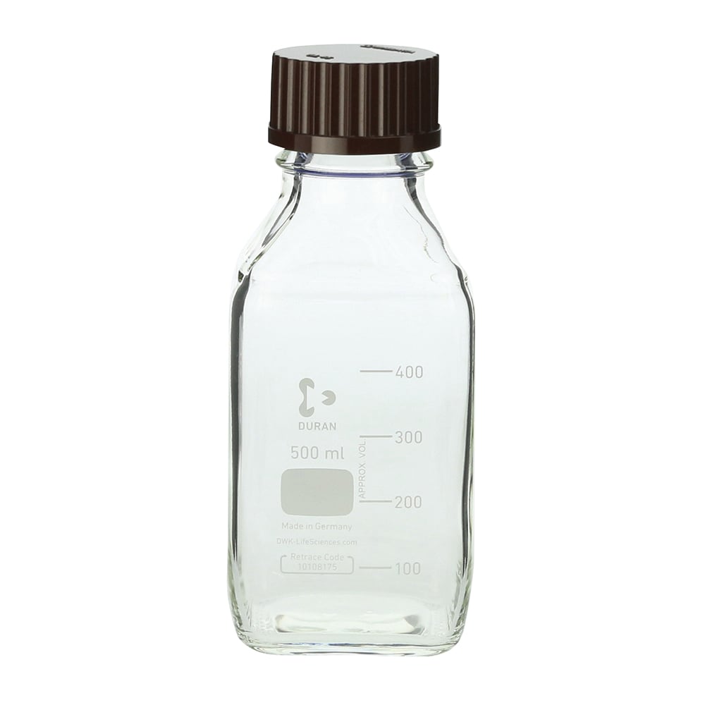 1-8870-15 ねじ口瓶角型白 デュラン(R) 赤キャップ付 500mL 017230-500