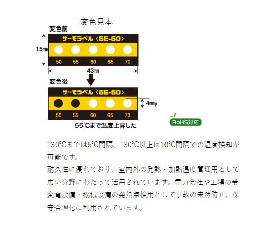 1-899-01 サーモラベル(R)5Eシリーズ(不可逆/5点式) 20枚入 5E-50