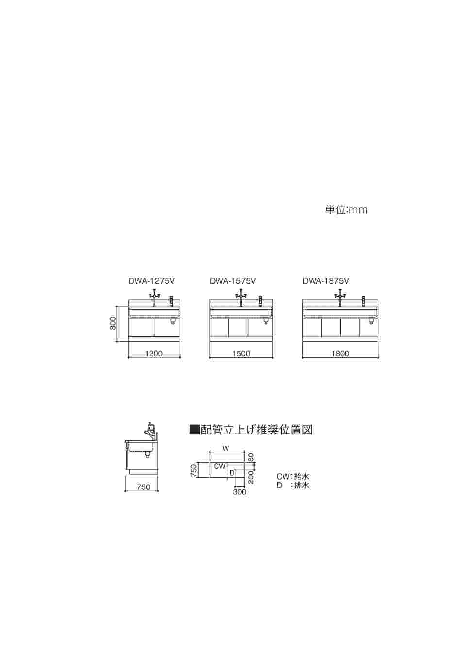 1-9101-11 流し台 (拡張タイプ) 1200×750×800(930)mm DWA-1275V 【AXEL