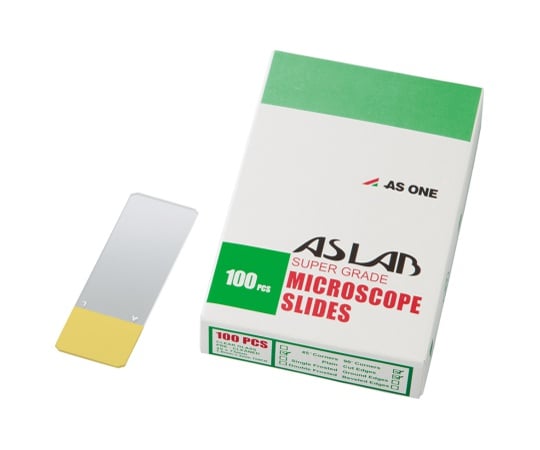アズラボ(アズワン)1-9647-13アズラボスライドガラス（ソーダ）縁研磨・カラーフロスト１００枚入１０１２８１０５Ｐイエロー【1箱(100枚入)】(as1-1-9647-13)