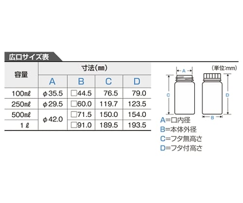 ニッコー10-3001-55　標準規格瓶　角型広口（ナチュラル）　１００ｍｌ　1030-01