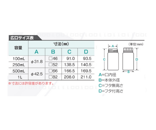 ニッコー15-5001-55　Ｊボトル角型　広口（ナチュラル）　１００ｍｌ　