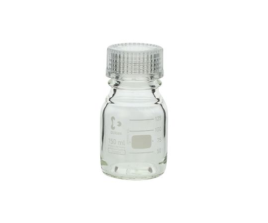2-035-09 ねじ口瓶丸型（デュラン（R）） 透明キャップ付 150mL 【AXEL