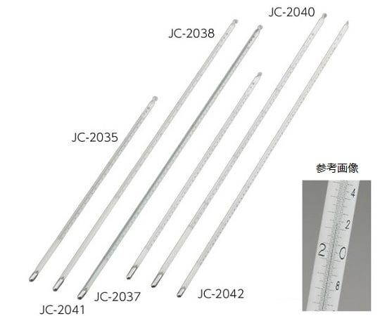精密棒状水銀温度計(最小目盛：0.1℃)　0～50℃　450mm　JC-2038