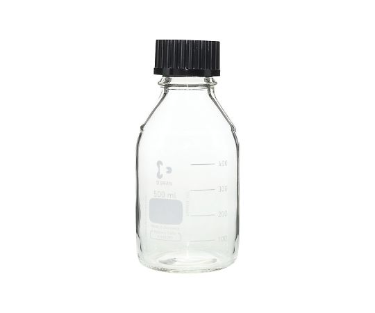2-075-03 ねじ口瓶丸型（デュラン（R）） 黒キャップ付 500mL 【AXEL 