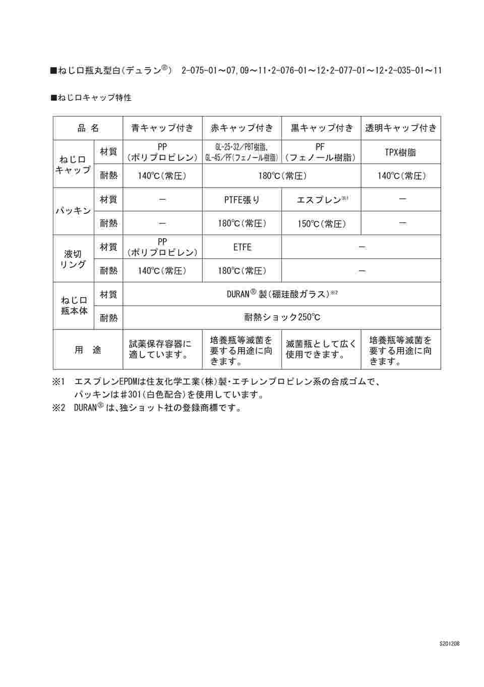 2-075-05 ねじ口瓶丸型（デュラン（R）） 黒キャップ付 2000mL 【AXEL