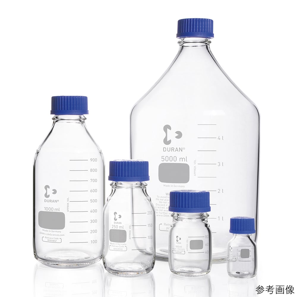 2-077-03 ねじ口瓶丸型白（デュラン(R)） 青キャップ付 250mL 【AXEL】 アズワン