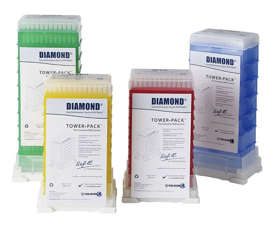 ギルソン2-2057-03ダイアモンドチップ（タワーパック）D2002～200μL９６本／ラック×１０ラック未滅菌【1箱(96本×10ラック入)】(as1-2-2057-03)