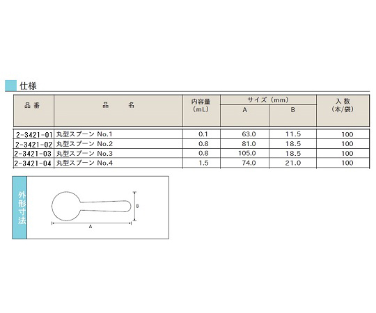 2-3421-03 ディスポ計量スプーン 丸型 0.8mL No.3