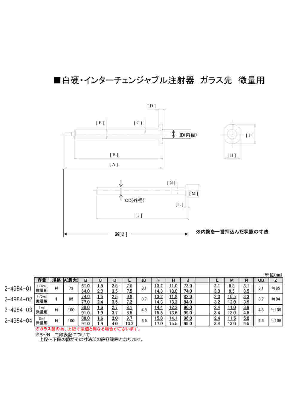 取扱を終了した商品です］インター注射筒 ガラス先 0.5mL 微量用