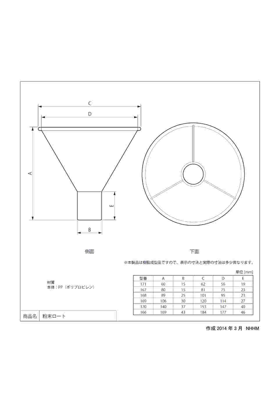 2-7793-03 PP製粉末ロート φ100mm 168 【AXEL】 アズワン