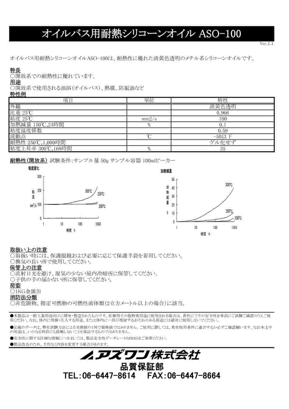 2-9146-01 オイルバス用耐熱シリコーンオイル 1kg ASO-100 【AXEL 