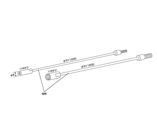 2-9621-12 配管洗浄用チューブブラシ用 接柄L1200