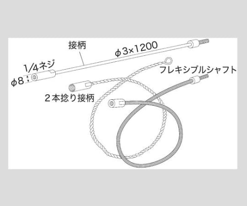 2-9621-13 配管洗浄用チューブブラシ用 2本捻り接柄 φ3 2m