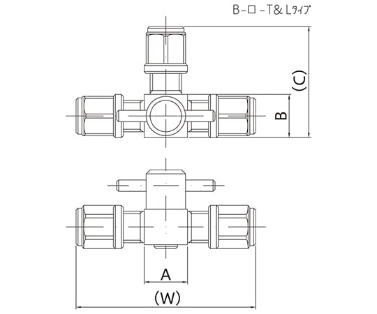 ミニチュアCTFE3方コック（チューブ接続タイプ）　B-1.6-3T