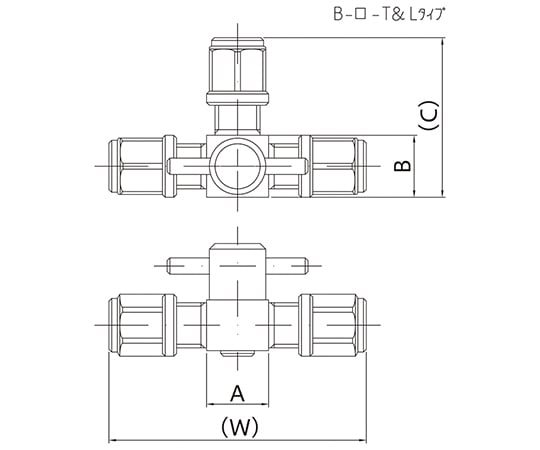 2-9976-04 ミニチュアCTFE3方コック（チューブ接続タイプ） B-3-3L