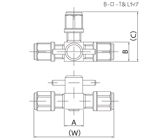 ミニチュアCTFE3方コック（チューブ接続タイプ）　B-4-3L